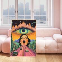 1 Stück dekorative hängende Malerei, gerahmtes dekoratives Gemälde, Poster, Wandkunst, Vintage Acid Highway Leinwandkunst, retro surreale Wanddekoration mit Allsehendem Auge, perfekt für Wohnzimmer, Schlafzimmer, Büro Zuhause