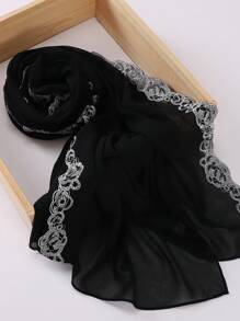 1pc Embroidered Chiffon Muslim Hijab Scarf For Dress - Wine Red - View 4