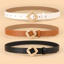 3pcs Women's Fashionable Leather Belt, Korean Minimalist Versatile Belt For Dresses, Jeans And Waist Decoration - Multicolor - View 2