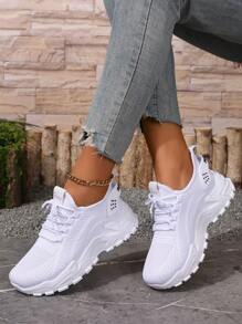 Fall/Winter Women's Fashion Gradient Color Sneakers, Thick Sole Platform Lace-Up Casual Shoes, Versatile Low-Top Vulcanized Trainers, Mesh Breathable Running Shoes, Non-Slip Hiking Shoes, Minimalist Style For Plus Size, Suitable For Gym, Outdoor Running, Sports Activities