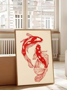 1pc Vintage Trout Fishing Poster - Whimsical Retro Fish Art With Cigarette, Unframed Canvas Wall Decor For Cabin Or Home, Perfect Father's Gift, Warm Orange-Red Hue, Red Koi Fish Canvas Wall Art Poster, Japanese Aesthetic Wall Print Gifts Birthday Graduation