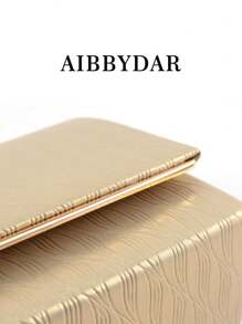 Elegant Women's Evening Handbag, Striped Polyester Tote Bag With Glitter Decor, Lightweight Crossbody Bag With Detachable Shoulder Strap, Magnetic Closure, Polyester Lining, Painted Edge Details, Suitable For Business, Formal Events, Parties - Gold/Silver Grey