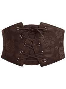 1pc Women's Brown Lace Elastic Waist Band, Sexy Waist Cincher Suitable For Commute, Party, Street Photography And Other Occasions
