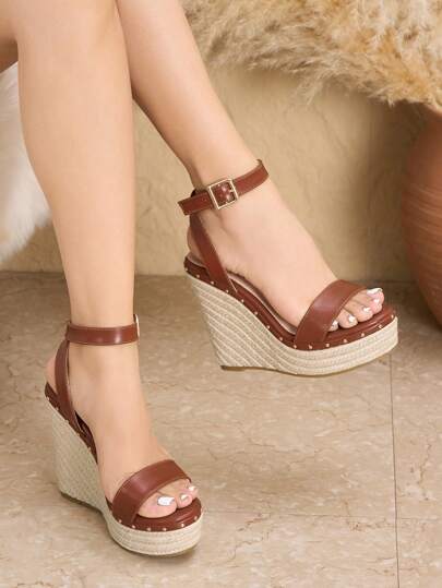 Women's Thick Sole Wedge High Heel Casual Fashion Comfortable Rhinestone Embellished Slide Sandals