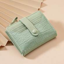 Crocodile Pattern Multi-Slot Wallet, Macaron Color Short Wallet, Daily Minimalist Multi-Layer Wallet, Versatile Fresh Card Holder