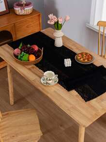 1 件白色蕾丝桌旗，优雅法式蕾丝防尘罩，适用于橱柜、电视柜、梳妆台 - 黑色 - 查看 6