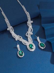 3pcs Claw Chain Flower Zirconia Pendant Necklace And Earrings Set