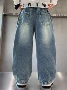 Jeans coupe droite pour garçons adolescents, pantalon en jean décontracté bleu pour garçons adolescents au printemps et en automne