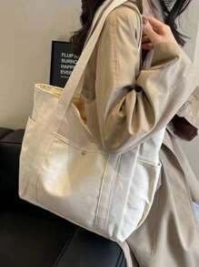 Large Capacity Tote Canvas Bag To Go To Work Highly Attractive Level Commute Everything Arts Student Book Shoulder Cloth Bag - Beige - View 3
