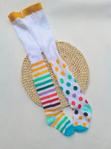 1pc Girls Striped Plaid Heart Pattern Patchwork Cotton Tights, European Style Children Stockings