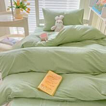 1 套纯色华夫格床上用品套装 - 包括羽绒被套、床笠、2 个枕套、柔软舒适的涤纶、透气、可机洗、适合所有季节 - 不包括被子和枕芯