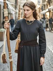 1 件复古北欧女巫腰带 - 100% 涤纶编织流苏腰带，带扣细节，适合女性，异教女巫维京配饰，无纺布，适合节日派对和休闲周末，适合复活节 - 彩色 - 查看 5