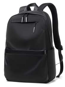 Solid Color Unisex Student Backpack, Large Capacity Waterproof Laptop Bag For Travel