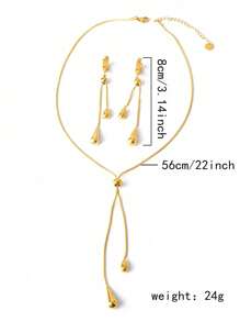 Set de 2 piezas: Pendientes ajustables de gota de agua y collar con cadena de hueso de serpiente de acero de titanio