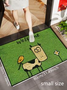 1pc Cow Bird Flower Welcome Mat, Pastoral Style Non-Slip Mat, Machine Washable Polyester Fiber Doormat, Suitable For Kitchen, Living Room, Bedroom, Entrance, Home Decor, Room Decor, All Season - Green - View 3