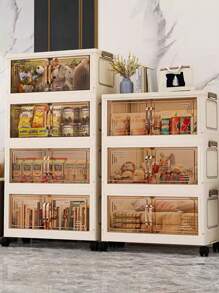 Hộp lưu trữ nhiều lớp có thể gấp lại 5/4/3/2/1, Tủ lưu trữ quần áo phòng ngủ hai cửa, Kệ gấp sách & đồ ăn nhẹ phòng khách kiểu kem - Nhiều màu - Xem 11