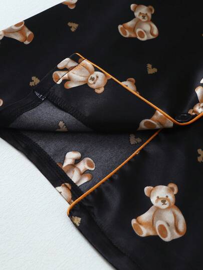 Bear Print Women Poplin Short Sleeve Shorts Pajama Set view 6