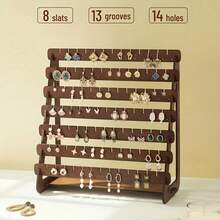 Wooden Earring Case - Textured Triangle Jewelry Tower With 8 Slats And Multiple Grooves And Holes - Elegant Storage For Hook And Stud Earrings, Ideal For Home And Shop Use, No Electricity Required, Jewelry Towers