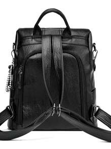 LECEY Anti-Theft Backpack Women High Quality Leather Backpack School Bags For Girls Casual Shoulder Bag Travel Backpacks New - Black - View 3