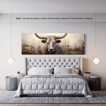 1 件超大别致农舍奶牛帆布墙艺术印刷品 - 现代动物墙面装饰，适用于客厅、卧室、家庭办公室 - 带框油画海报，艺术装饰风格，农舍风格，动物主题 - 彩色 - 查看 4