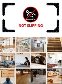 2/6片装可水洗PU地毯胶带，防滑，可重复使用地毯固定带 - 黑色 - 查看 7