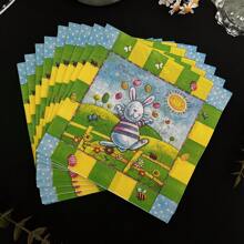 20 张卡通兔子纸巾一次性，兔子图案，复活节派对装饰，展开 13*13 英寸一次性印花纸巾，适用于复活节派对，适用于派对装饰、餐厅和甜品店用品