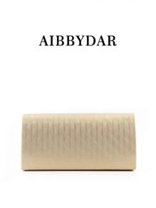 Elegant Women's Evening Handbag, Striped Polyester Tote Bag With Glitter Decor, Lightweight Crossbody Bag With Detachable Shoulder Strap, Magnetic Closure, Polyester Lining, Painted Edge Details, Suitable For Business, Formal Events, Parties - Gold/Silver Grey