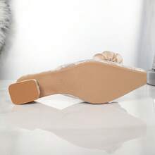 Rose Design Closed Toe Slipper Mid Heel Mules, Fashionable And Versatile Slip-On Sandals For Women, Summer