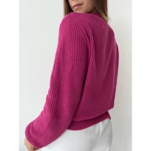 Winter Knitting Blouse Fang Point Tricot Round Neck Puff Sleeve - Rosa Roja - Ver 2