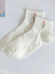 5 pares de calcetines de mujer para primavera y verano, con diseño de flores de tulipán y estilo simple y moderno, suaves, transpirables y con absorción de sudor, para uso diario y deportivo de corta longitud