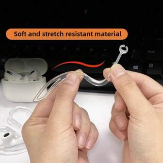 2 buc cârlige transparente pentru căști anti-pierdere, compatibile cu căștile Bluetooth Apple, cârlige pentru urechi, cleme pentru urechi, capace pentru urechi, silicon moale rotativ și reglabil, material TPU, pot fi remodelate după tratarea cu apă caldă