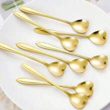Cucharas de café con forma de corazón de acero inoxidable, cuchara dorada para postre, accesorios deé, vajilla de cocina, decoración, juego de regalos, 8/16 Uds. 22TR - Corazón 16 piezas - Ver 8