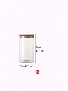 家用玻璃储物罐带竹木盖，直筒玻璃罐，用于谷物、干粮、茶叶，密封、防潮 - 彩色 - 查看 16