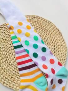 1pc Girls Striped Plaid Heart Pattern Patchwork Cotton Tights, European Style Children Stockings