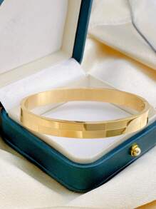 1 件时尚格子不锈钢金色手链，适合女士日常佩戴和作为节日礼物 - 金黃色 - 查看 8