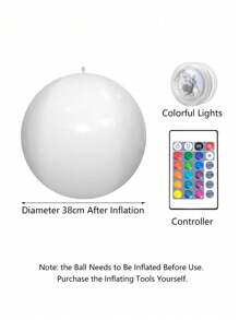 38cm Inflatable Waterproof Glowing Ball, Floating Pool Light With 16-Color Changing LED And Remote Control, Suitable For Outdoor Swimming Pool, Beach, Garden, Pond, Wedding, Party Decoration - 白色 - 查看 9