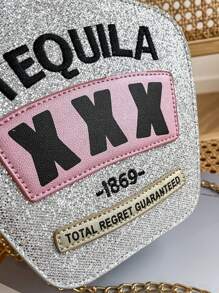 Ví hình chai laser Y2k, Túi mới lạ đính sequin, Túi đeo chéo xích Tequila sáng bóng dễ thương - Hoàn hảo cho lễ hội hóa trang Mardi Gras - Bạc - Xem 8