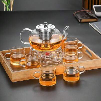 1pc High Borosilicate Glass Teapot, Thick Stainless Steel Infuser Flower Tea Pot, Tea Separation Brewing Kettle