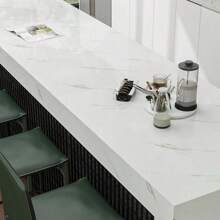 1卷白色大理石纹理自粘可移除PVC亮面壁纸，45x1000厘米，适用于客厅、厨房、卧室、宿舍及家具装饰和翻新 - 白色 - 查看 3