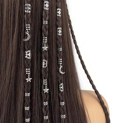35件星月组合脏辫珠发饰，发圈，送给女孩和女士的约会、派对礼物
