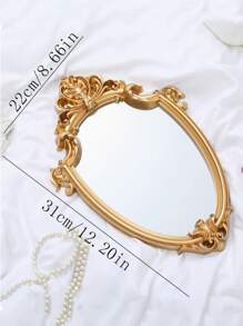 1 peça de ornamento decorativo assimétrico com padrão floral clássico europeu, pode ser pendurado ou colocado na mesa, espelho decorativo estilo palácio europeu para decoração de parede ou penteadeira - Ouro - Ver 7