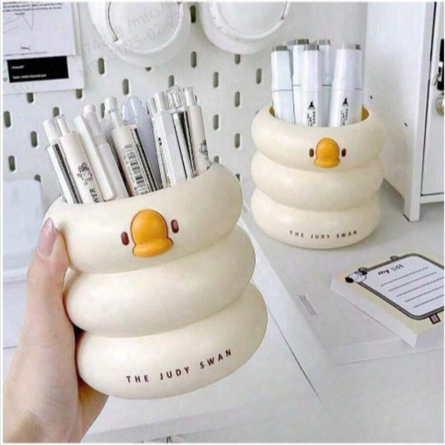 1 个独特的 80 克塑料鸭形办公桌收纳架 - 塑料笔筒和化妆刷架，适用于办公室、家庭、学生等返校
