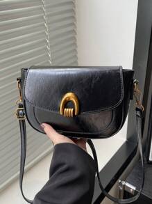 Fashionable Solid Color Mini Portable Shoulder Bag, Simple Back Design, Suitable For Women Daily Use, Date, Gift, Equipped With Adjustable Shoulder Strap - Black - View 1