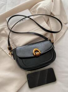 Fashionable Solid Color Mini Portable Shoulder Bag, Simple Back Design, Suitable For Women Daily Use, Date, Gift, Equipped With Adjustable Shoulder Strap - Black - View 5