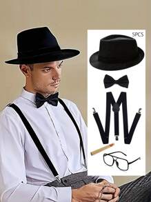 D EXCEED 5 PCS 1920s Costume Accessories Set For Women And Man Great Gatsby Party Hat Bowknot Prop Glasses Shoulder Strap Decoration Dance Party Halloween Holiday Decoration Gifts ﻿ Prom - Multicolor - View 11