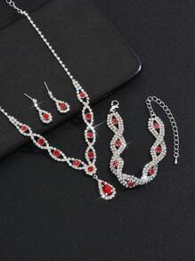 4pcs/Set Bridal Necklace, Bracelet, Earrings Set, Party/Wedding Jewelry Set For Bride