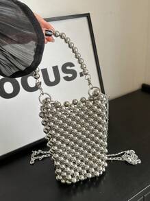 时尚、高品质手工串珠手机包，简约百搭，小众设计斜挎包，小巧轻便 - 灰色 - 查看 8