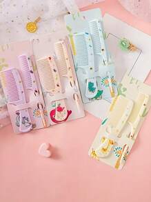 Bộ 2 lược chải tóc Chic Girls - Lược nhựa chống tĩnh điện di động có họa tiết dễ thương | Hoàn hảo cho hàng ngày và du lịch, Phụ kiện tóc cho bé gái - Nhiều màu - Xem 2