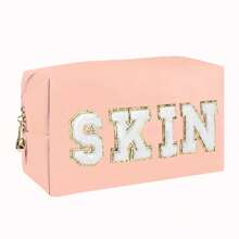 女士学院风化妆包 旅行盥洗包 雪尼尔字母化妆包 PU 皮革防水袋 可爱拉链收纳袋 皮肤、头发和面部 - 彩色 - 查看 12