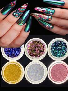6 Colors 1g/Box Chameleon Holographic Mirror Nail Glitter Powder - Chromatic Powder, Metallic Nail Art Decoration - 彩色 - 查看 4